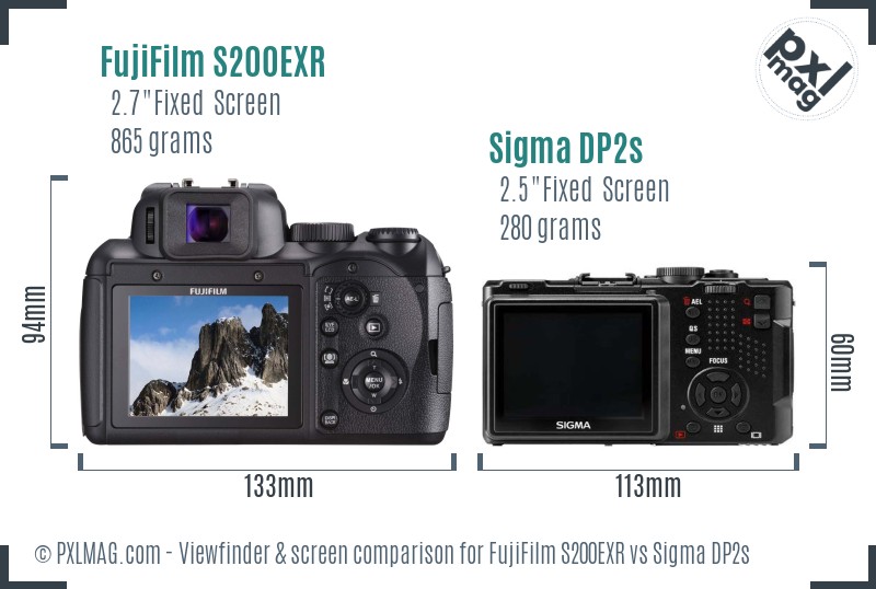 FujiFilm S200EXR vs Sigma DP2s Screen and Viewfinder comparison