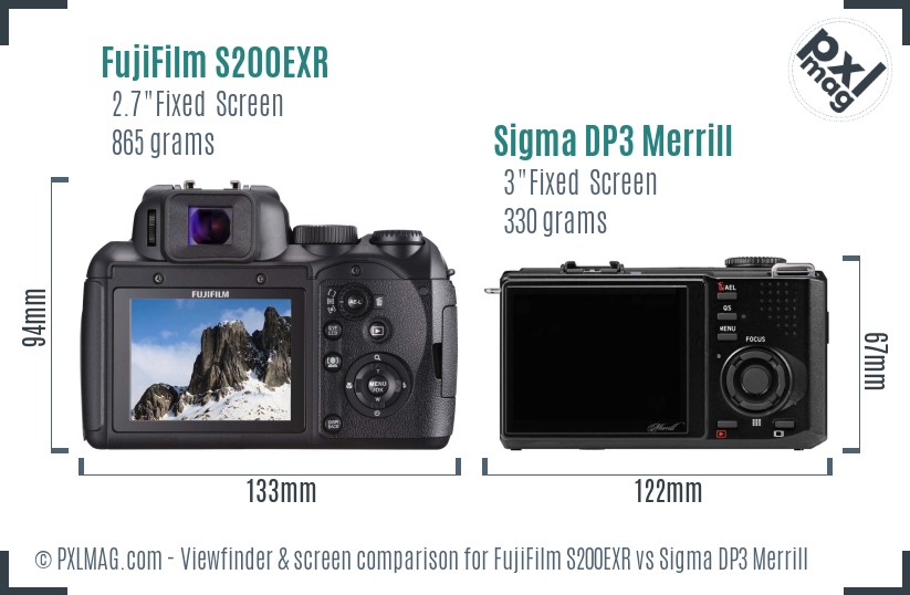 FujiFilm S200EXR vs Sigma DP3 Merrill Screen and Viewfinder comparison