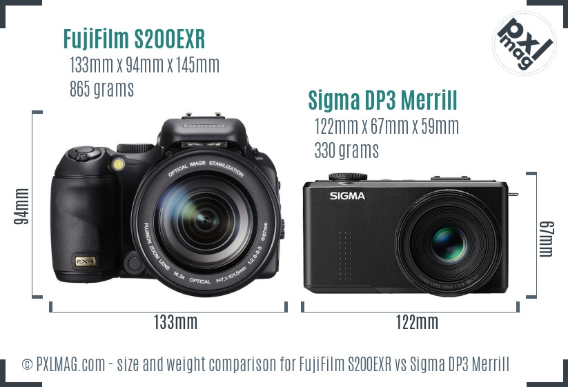 FujiFilm S200EXR vs Sigma DP3 Merrill size comparison