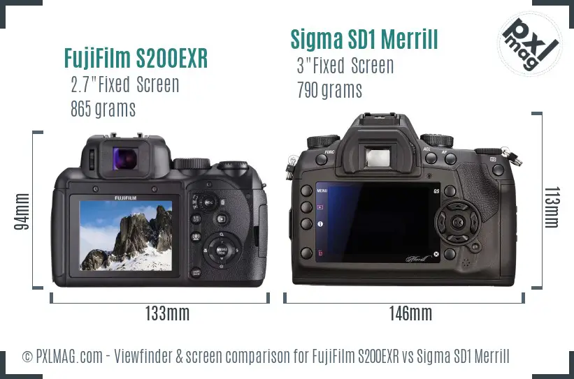 FujiFilm S200EXR vs Sigma SD1 Merrill Screen and Viewfinder comparison