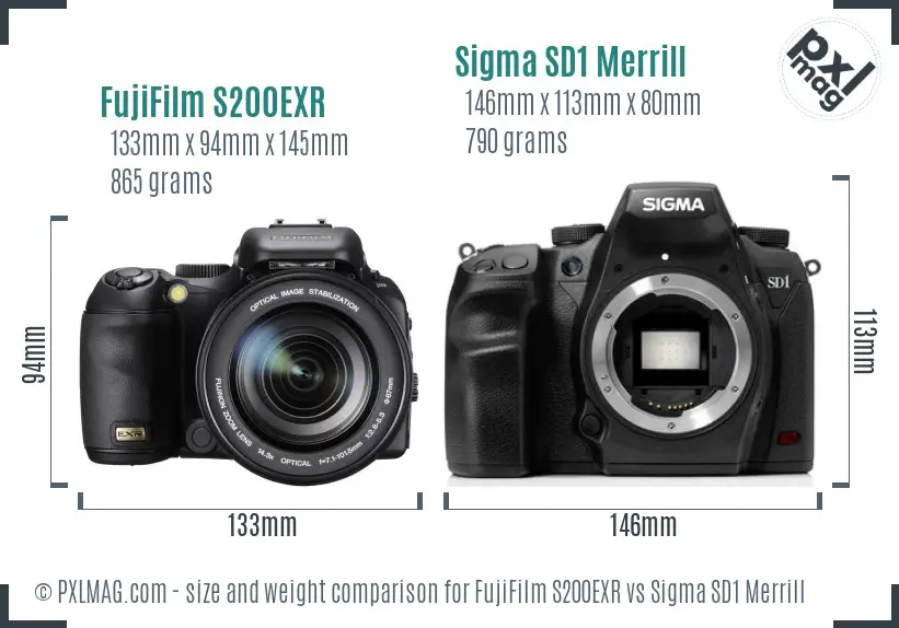 FujiFilm S200EXR vs Sigma SD1 Merrill size comparison