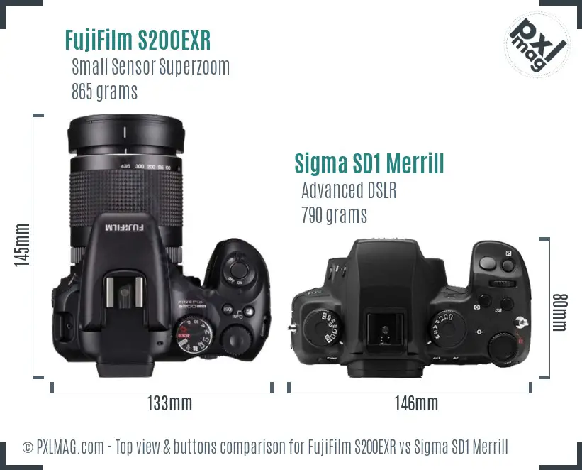 FujiFilm S200EXR vs Sigma SD1 Merrill top view buttons comparison