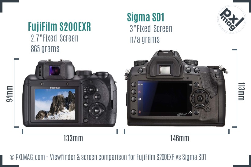 FujiFilm S200EXR vs Sigma SD1 Screen and Viewfinder comparison