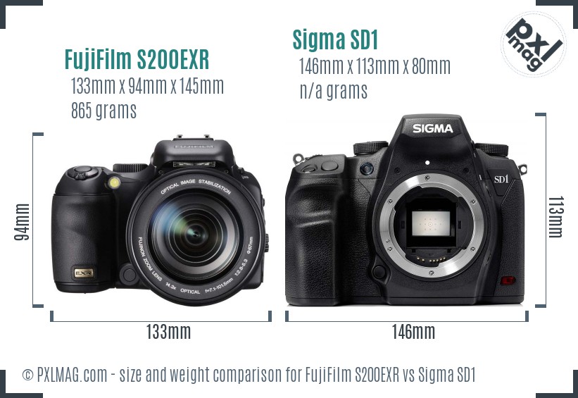 FujiFilm S200EXR vs Sigma SD1 size comparison FujiFilm S200EXR vs Sigma SD1 size comparison