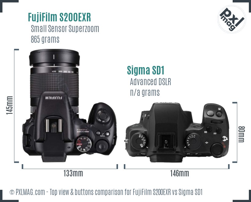 FujiFilm S200EXR vs Sigma SD1 top view buttons comparison