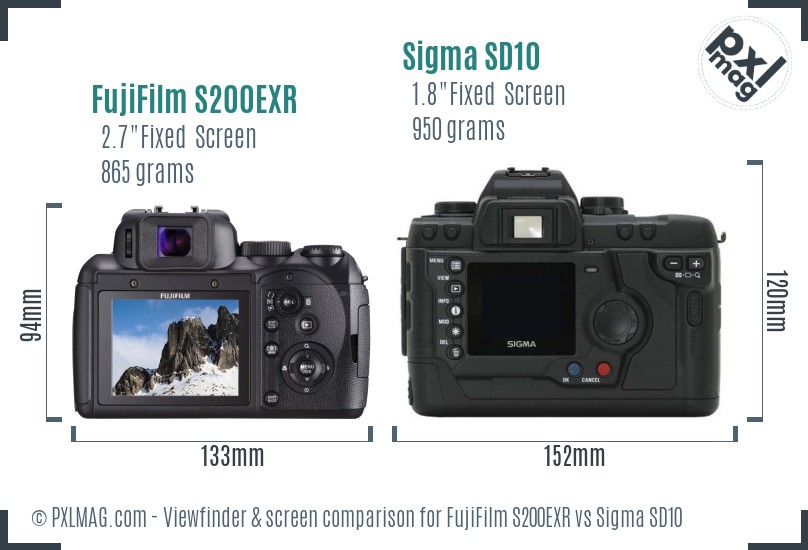 FujiFilm S200EXR vs Sigma SD10 Screen and Viewfinder comparison