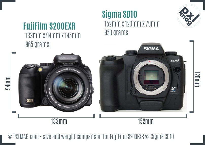 FujiFilm S200EXR vs Sigma SD10 size comparison FujiFilm S200EXR vs Sigma SD10 size comparison