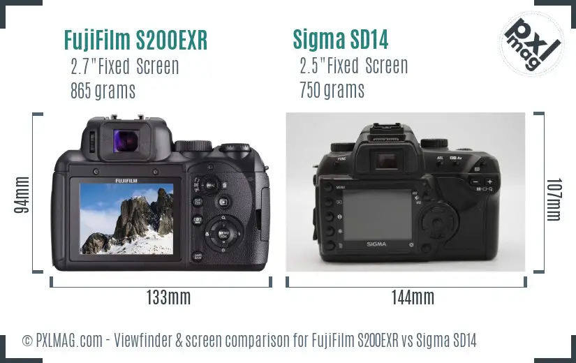 FujiFilm S200EXR vs Sigma SD14 Screen and Viewfinder comparison