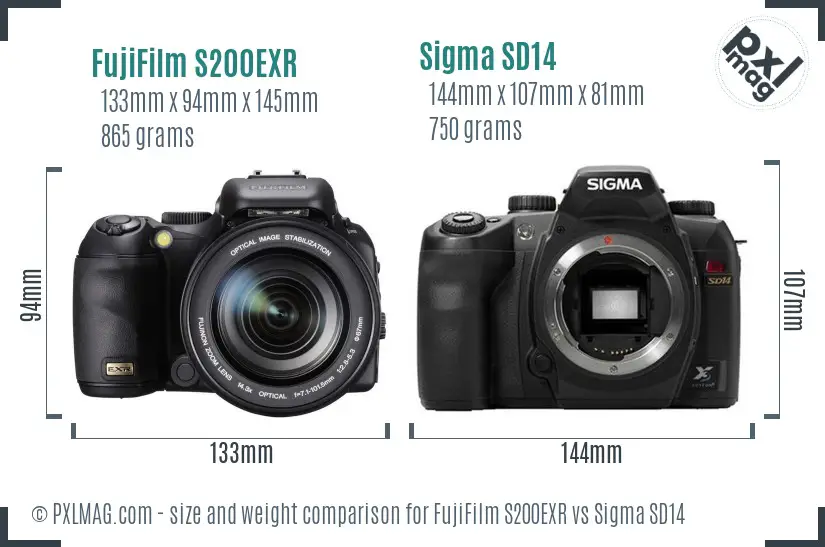 FujiFilm S200EXR vs Sigma SD14 size comparison