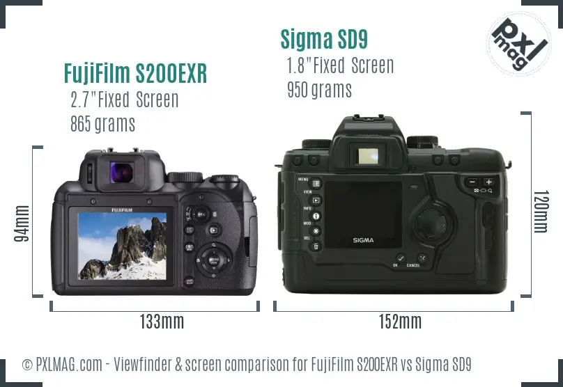 FujiFilm S200EXR vs Sigma SD9 Screen and Viewfinder comparison