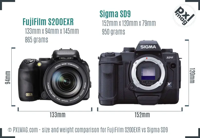 FujiFilm S200EXR vs Sigma SD9 size comparison FujiFilm S200EXR vs Sigma SD9 size comparison