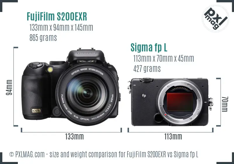 FujiFilm S200EXR vs Sigma fp L size comparison