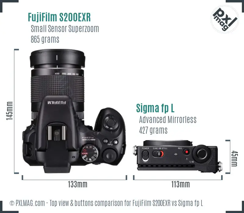 FujiFilm S200EXR vs Sigma fp L top view buttons comparison