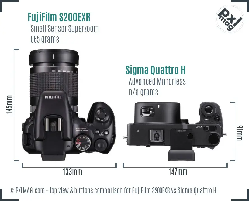 FujiFilm S200EXR vs Sigma Quattro H top view buttons comparison FujiFilm S200EXR vs Sigma Quattro H top view buttons comparison