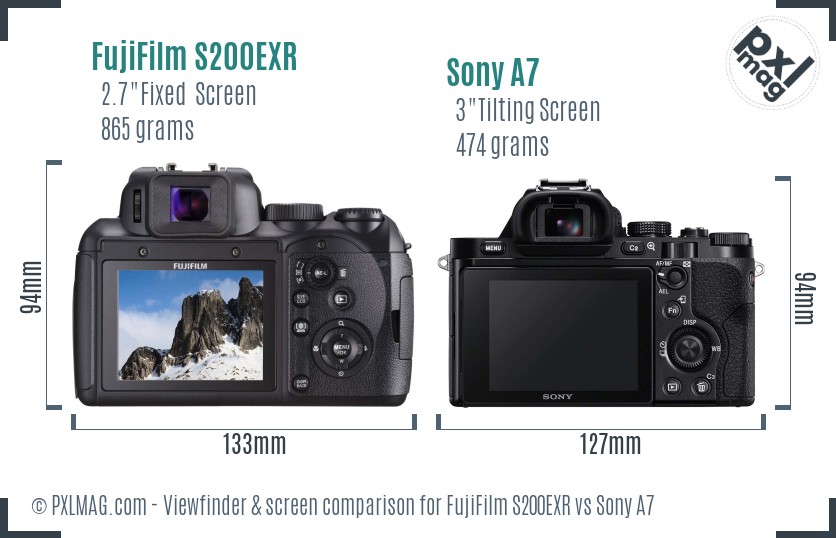 FujiFilm S200EXR vs Sony A7 Screen and Viewfinder comparison