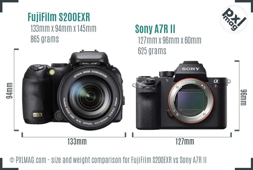 FujiFilm S200EXR vs Sony A7R II size comparison FujiFilm S200EXR vs Sony A7R II size comparison