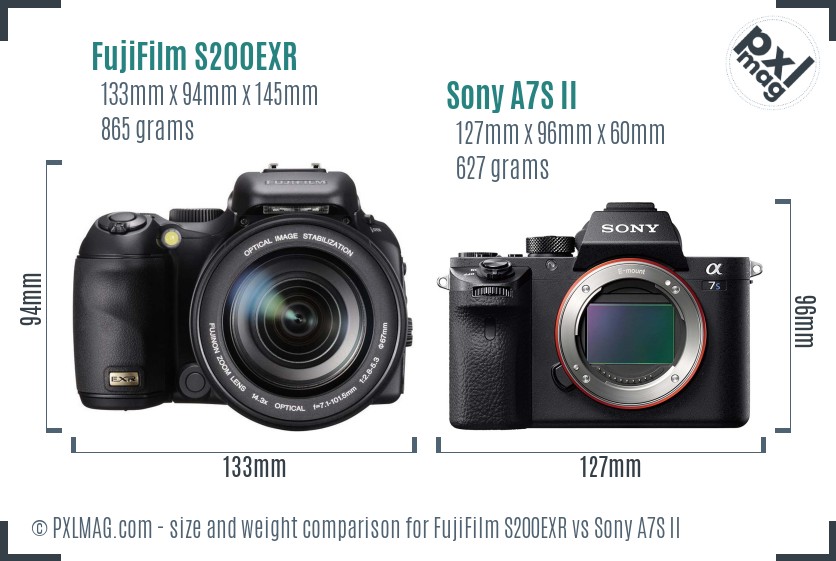FujiFilm S200EXR vs Sony A7S II size comparison FujiFilm S200EXR vs Sony A7S II size comparison
