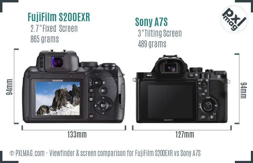 FujiFilm S200EXR vs Sony A7S Screen and Viewfinder comparison