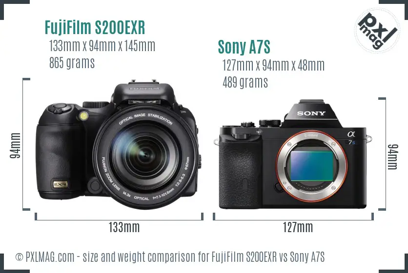 FujiFilm S200EXR vs Sony A7S size comparison