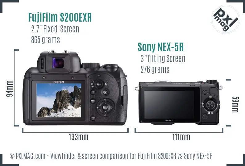 FujiFilm S200EXR vs Sony NEX-5R Screen and Viewfinder comparison
