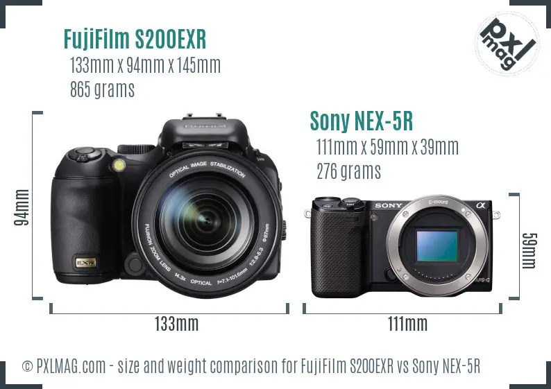 FujiFilm S200EXR vs Sony NEX-5R size comparison