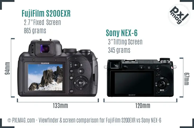 FujiFilm S200EXR vs Sony NEX-6 Screen and Viewfinder comparison