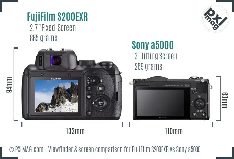 FujiFilm S200EXR vs Sony a5000 Screen and Viewfinder comparison