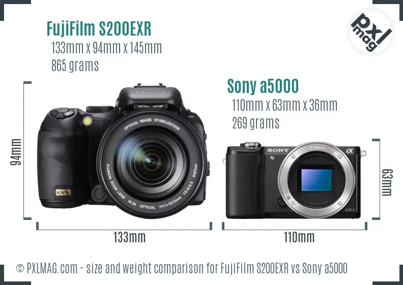 FujiFilm S200EXR vs Sony a5000 size comparison