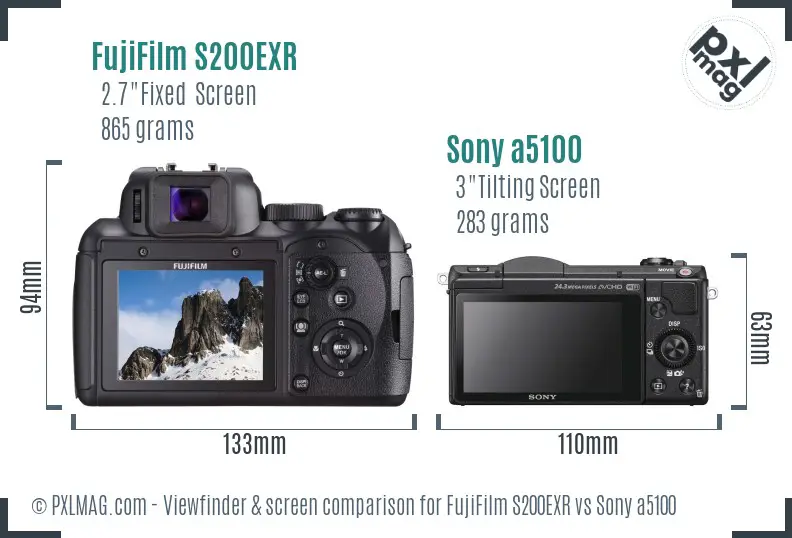 FujiFilm S200EXR vs Sony a5100 Screen and Viewfinder comparison