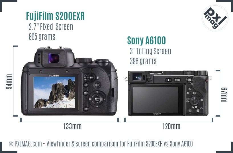 FujiFilm S200EXR vs Sony A6100 Screen and Viewfinder comparison