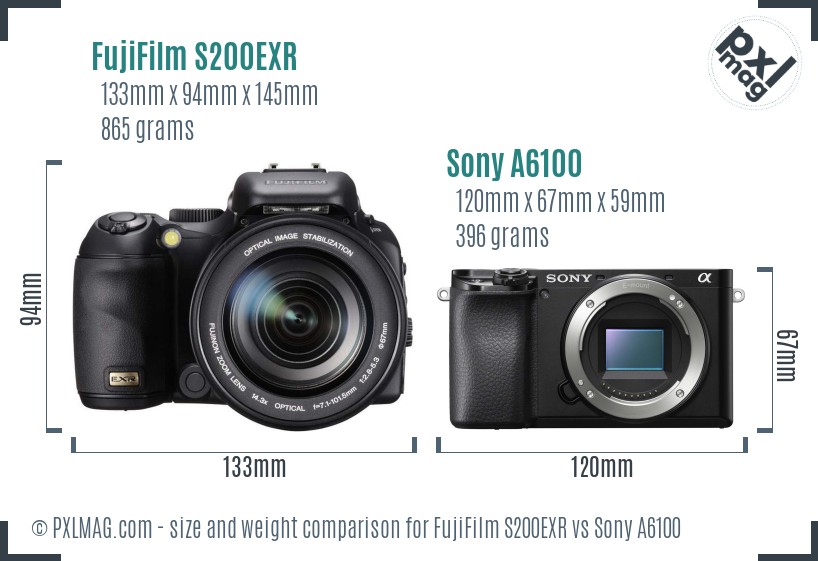 FujiFilm S200EXR vs Sony A6100 size comparison FujiFilm S200EXR vs Sony A6100 size comparison