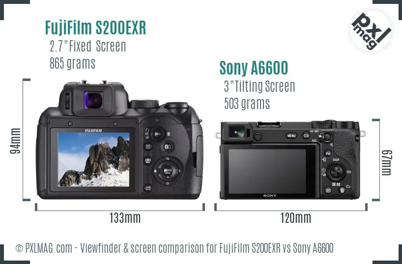 FujiFilm S200EXR vs Sony A6600 Screen and Viewfinder comparison