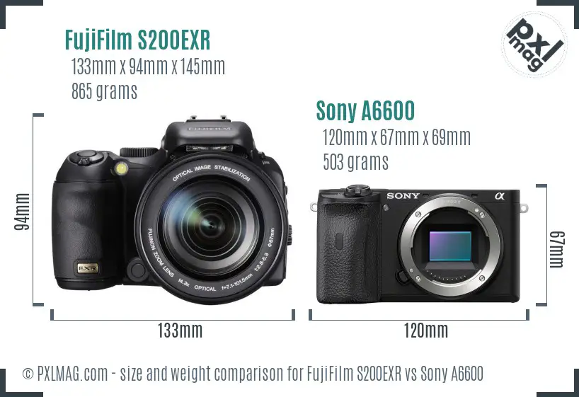 FujiFilm S200EXR vs Sony A6600 size comparison