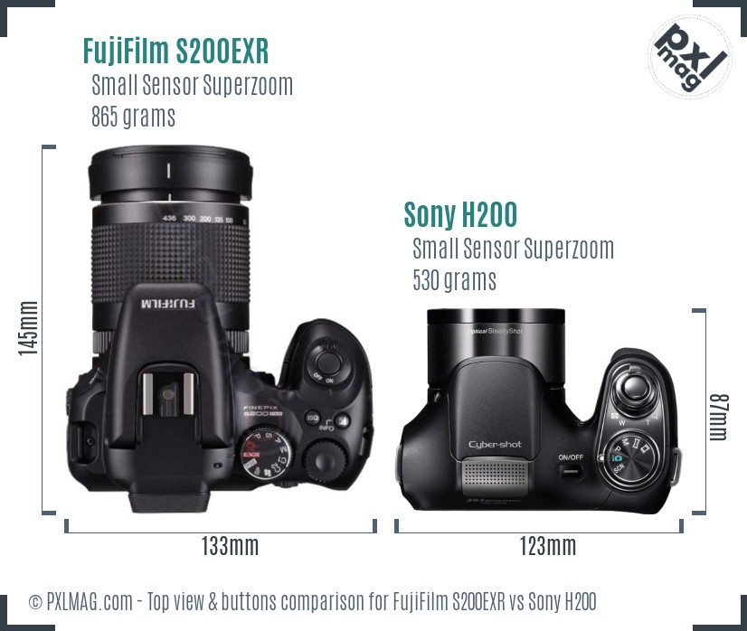 FujiFilm S200EXR vs Sony H200 top view buttons comparison