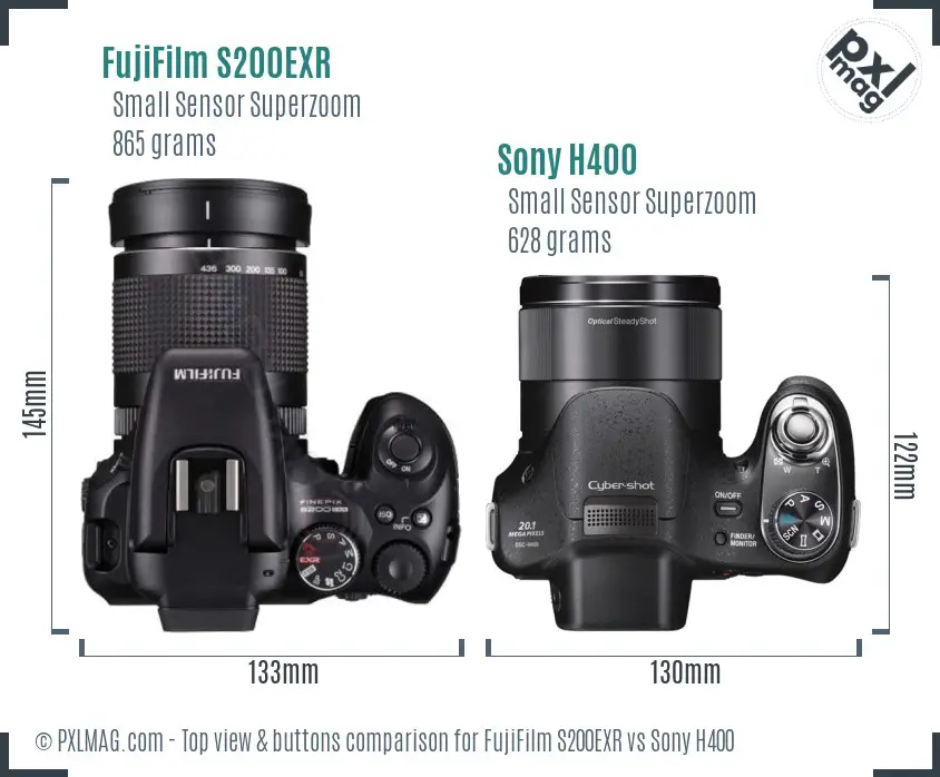 FujiFilm S200EXR vs Sony H400 top view buttons comparison FujiFilm S200EXR vs Sony H400 top view buttons comparison