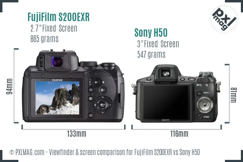 FujiFilm S200EXR vs Sony H50 Screen and Viewfinder comparison