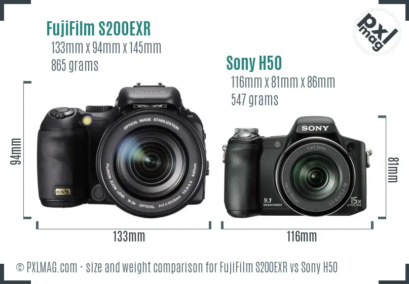 FujiFilm S200EXR vs Sony H50 size comparison