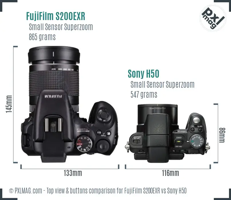 FujiFilm S200EXR vs Sony H50 top view buttons comparison