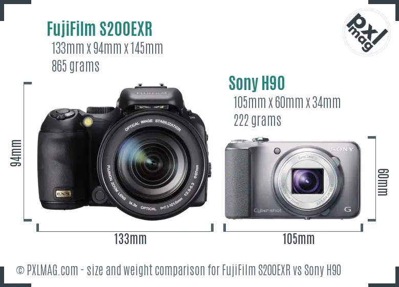 FujiFilm S200EXR vs Sony H90 size comparison FujiFilm S200EXR vs Sony H90 size comparison