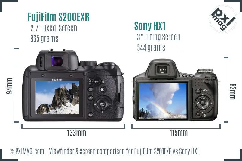 FujiFilm S200EXR vs Sony HX1 Screen and Viewfinder comparison