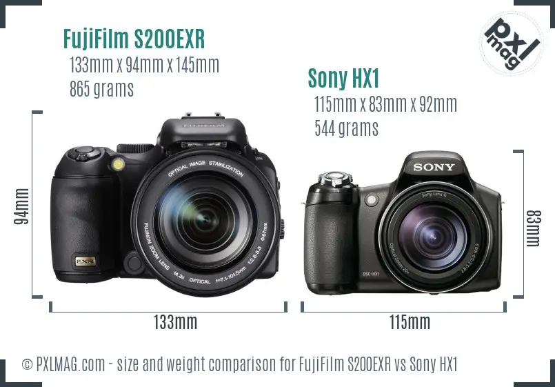 FujiFilm S200EXR vs Sony HX1 size comparison