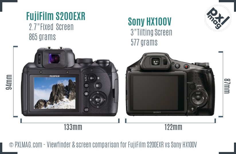 FujiFilm S200EXR vs Sony HX100V Screen and Viewfinder comparison
