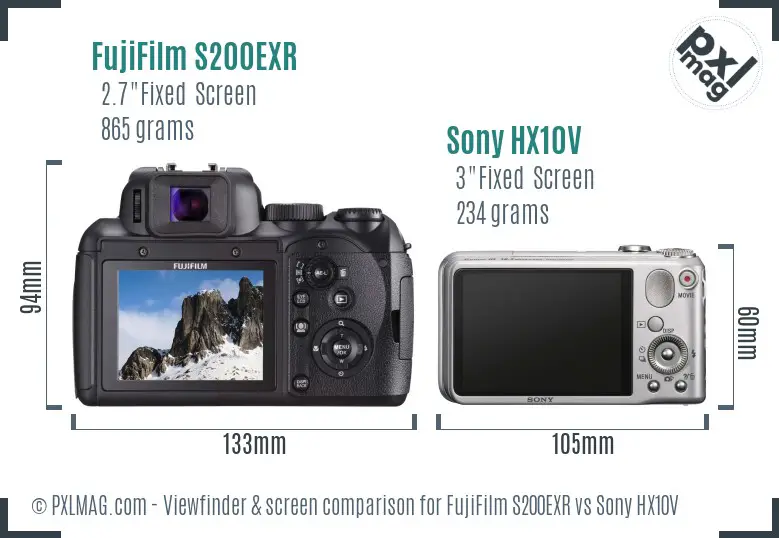 FujiFilm S200EXR vs Sony HX10V Screen and Viewfinder comparison