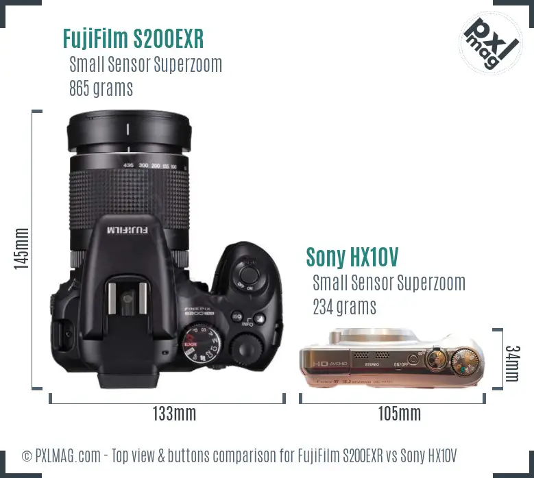 FujiFilm S200EXR vs Sony HX10V top view buttons comparison