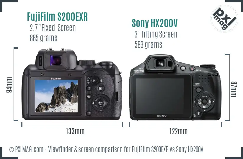 FujiFilm S200EXR vs Sony HX200V Screen and Viewfinder comparison