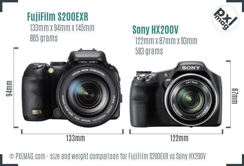 FujiFilm S200EXR vs Sony HX200V size comparison