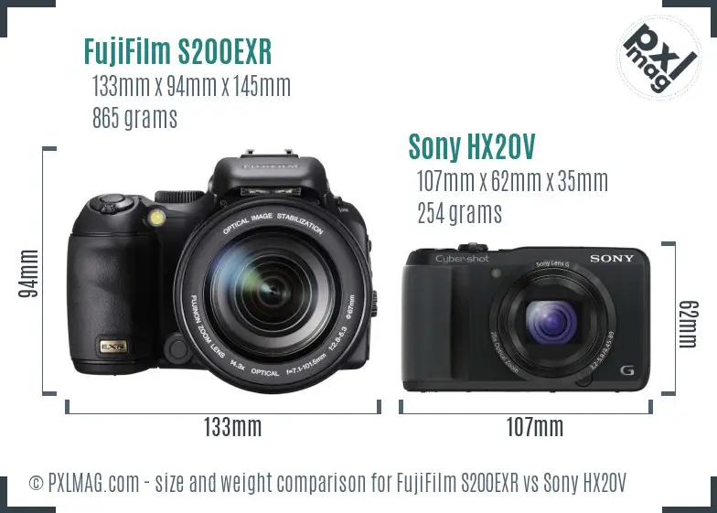 FujiFilm S200EXR vs Sony HX20V size comparison