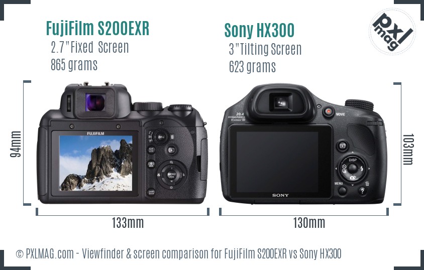 FujiFilm S200EXR vs Sony HX300 Screen and Viewfinder comparison