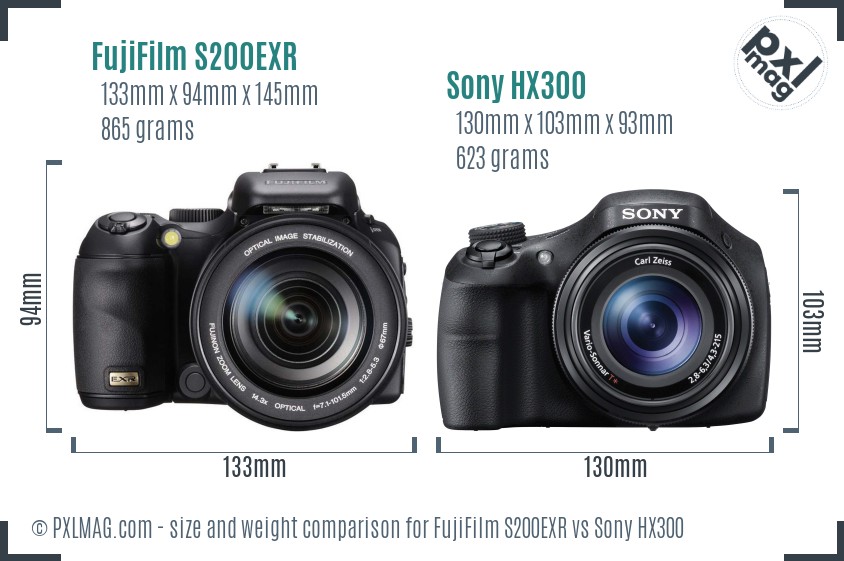FujiFilm S200EXR vs Sony HX300 size comparison