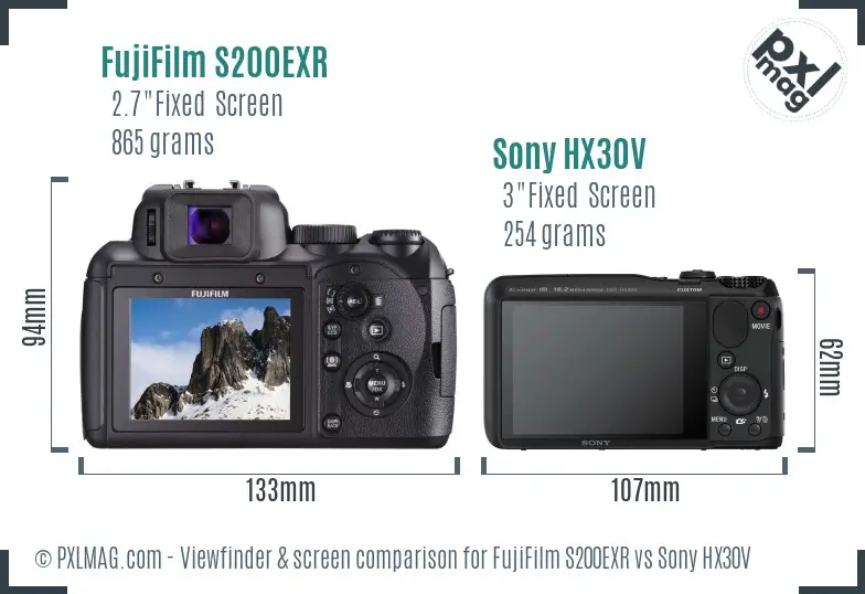 FujiFilm S200EXR vs Sony HX30V Screen and Viewfinder comparison